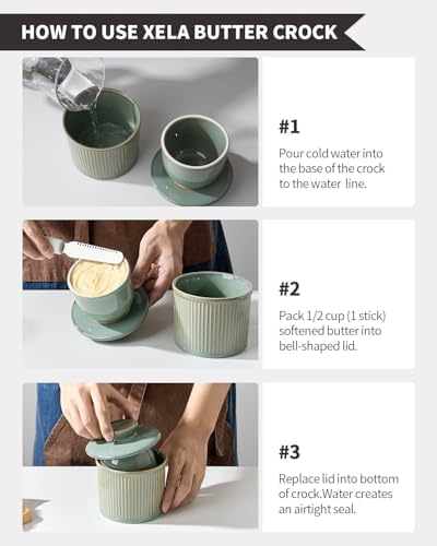 XELA Large Butter Crock for Countertop, French Butter Dish, Turquoise