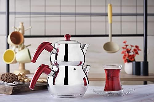 DESTALYA Stainless Steel Turkish Teapot Set with Strainer