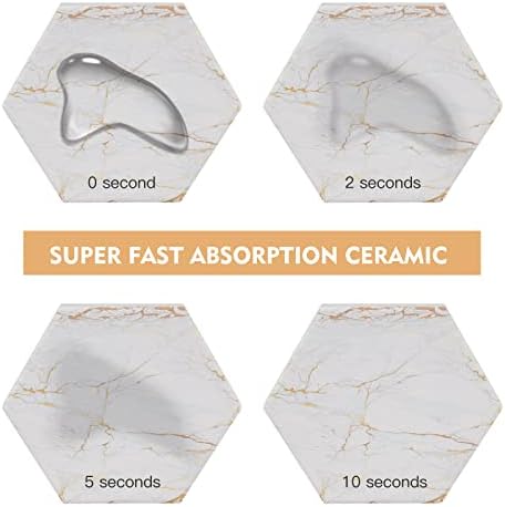 Coasters Set of 8, White and Gold Absorbent Marble Coaster
