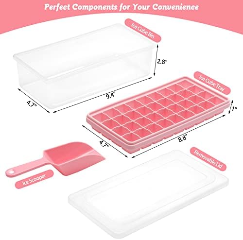 Silicone Ice Cube Tray with Leak-Proof Lid & Storage Bin for Freezer