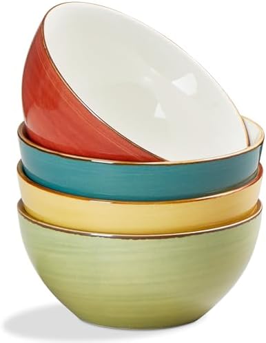 ONEMORE 16 oz Cereal Bowls Set of 4 Soup Bowls Ceramic for Kitchen