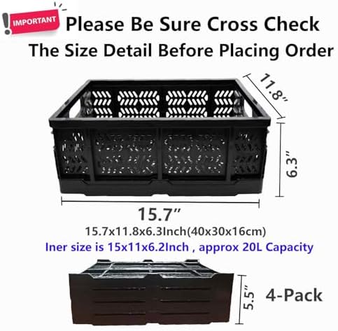 4-Pack 20L Foldable Plastic Storage Crates