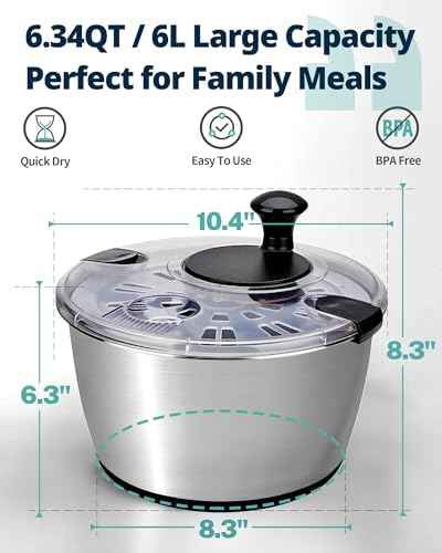 Stainless Steel Salad Spinner 6.34Qt, BPA-Free Large Lettuce Dryer