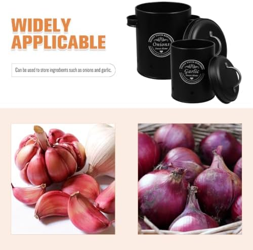 2pcs Black Metal Vegetable Storage Bin with Lid and Ventilation Holes