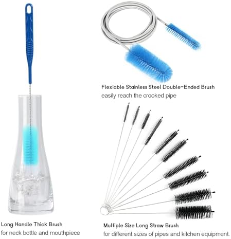 12 Pack Glass Tube Pipe Cleaner Brush Set, 17Inch Long Handle Nylon