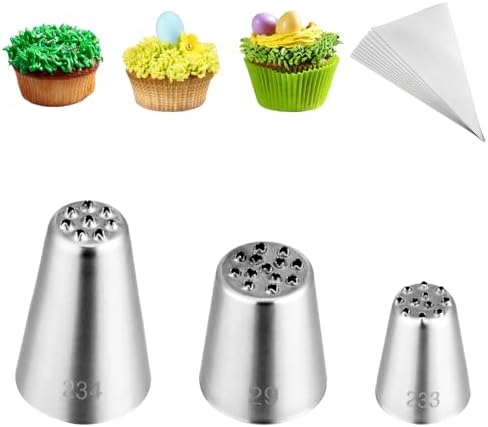 Kasmoire 3Pcs Grass Icing Nozzles Set,Stainless Steel Grass Piping Tip