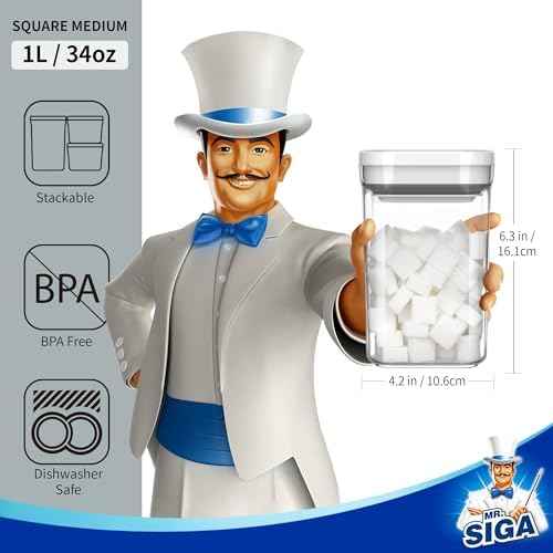 MR.SIGA 4 Pack Airtight Food Storage Container Set for Pantry Organization
