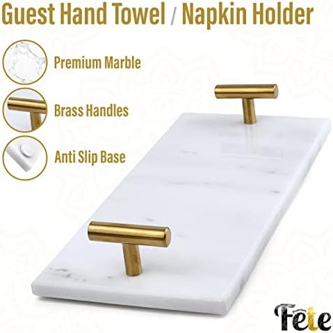 Guest Towel Holder Tray for Bathroom - White Marble-Tray - Napkin