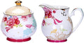 Sugar and Creamer Set for Coffee and Tea Red Floral Painted Classic