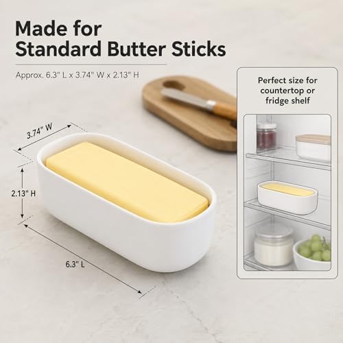 Butter Dish with Lid – Acacia Wood Cover & Ceramic Base, Butter Holder