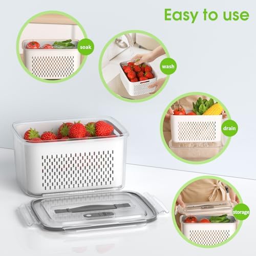 BOICHU Fruit Storage Containers with Colander, Vent, Handle Lids