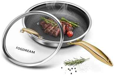 FogDream 8 Inch Stainless Steel Frying Pan with Lid, Honeycomb Hybrid