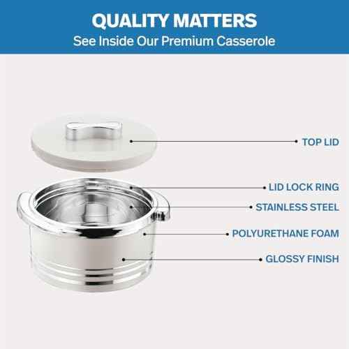 Pinnacle Insulated Casserole Dish with Lid 3 pc Set 3.7/2.6/1.5 qt. Hot Pot Food Warmer/Cooler –Thermal Soup/Salad Serving Bowl- Stainless Steel Hot Food Container–Best Gift Set for Moms –Holidays