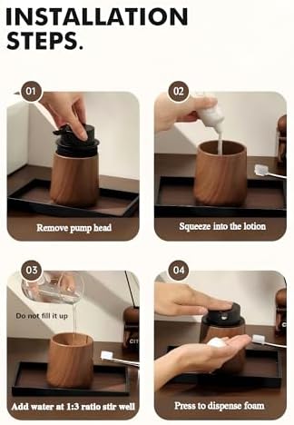 Walnut Wood Grain Foaming Soap Dispenser, Refillable Foam Bottle