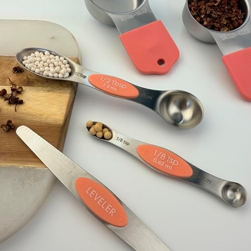 Stainless steel 304 measuring cup and spoon magnetic silicone handle