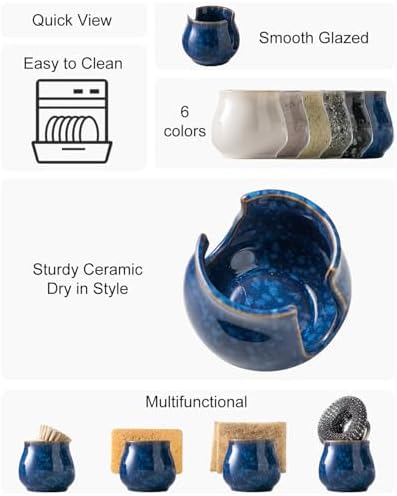 Zoeeker Ceramic Sponge Holder, Kitchen Sink Scrubby Caddy Organizer