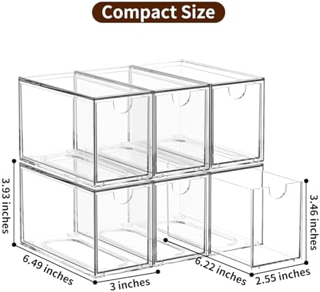 6 Pack Clear Stackable Tea Bag Organizer, Acrylic Drawer Teabag Holder