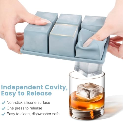 Large Silicone Ice Cube Tray 3Pack, SAWNZC Big Square Ice Cube Molds