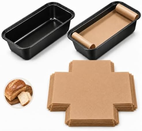 2 PCS Loaf Pans for Baking Bread, Includes 200 Parchment Liners
