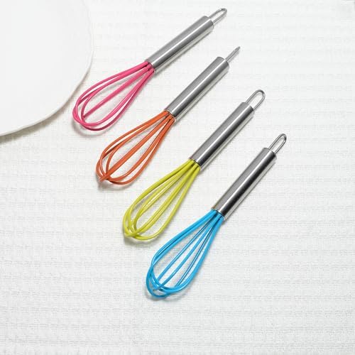 Mini Whisks 6 inch 4Pcs silica gel stainless steel Whisk, Hand Egg
