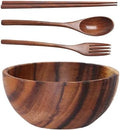 Kopida Large Acacia Wood Round Serving Bowl with Utensils Wooden Forks