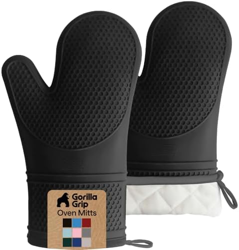 GORILLA GRIP Silicone Oven Mitts, 550F, Black