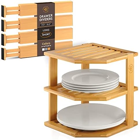 Bambüsi Bamboo Corner Kitchen Shelf and Adjustable Bamboo Drawer