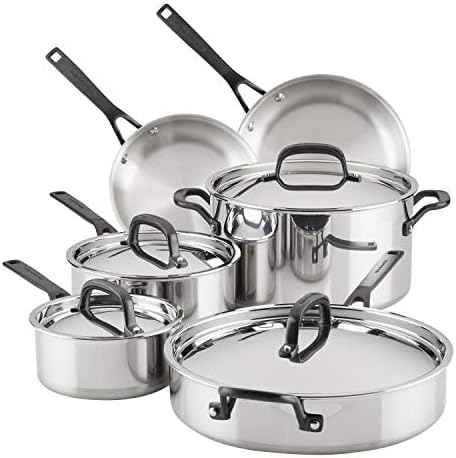 KitchenAid Stainless Steel Cookware Induction Pots and Pans Set, 10-Piece