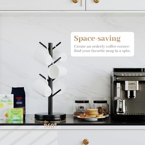 Mug Holder Tree, 360° Rotating Coffee Cup Rack, 8 Hooks
