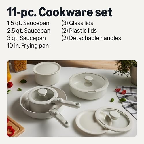 Amazon Basics Ceramic Nonstick Cookware Set with Detachable Handles