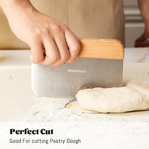Bench Scraper & Chopper, Stainless Steel Dough Cutter with Wooden
