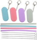 4 Sets Reusable Silicone Drinking Straws with Cleaning Tools