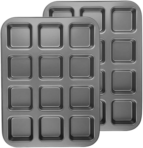 2 Pack Brownie Pan with Dividers, 12-Cavity Muffin Baking Pans