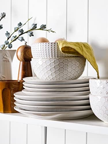 LE TAUCI Ceramic Dishes Set for 4, 12 Piece Plates and Bowls Sets
