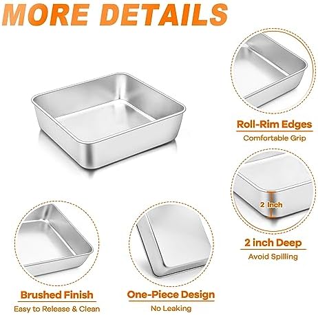 TeamFar Square Cake Pan, 6 Inch Stainless Steel Square Baking Pan Set
