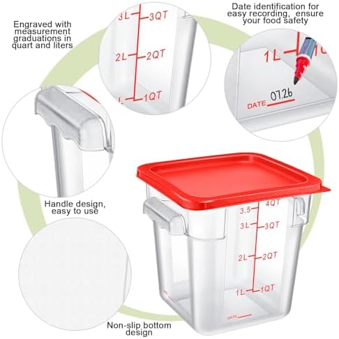 Maxcheck 4 Pcs 4qt Food Storage Container with Lids Bulk Clear, Red