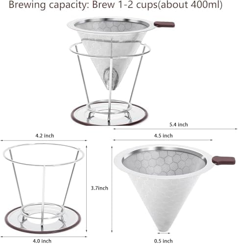 Pour Over Coffee Dripper Stainless Steel Coffee Filter Metal Cone