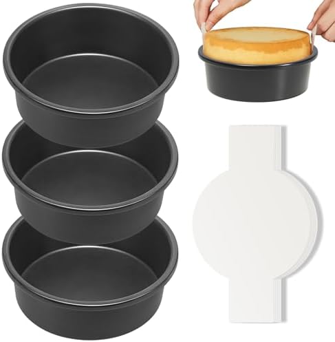HONGBAKE 6 Inch Round Cake Pan Set for Baking with Healthy Parchment