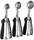 3 Piece Ice Cream Scoop Set for Kitchen Baking, 3 Sizes (Black)
