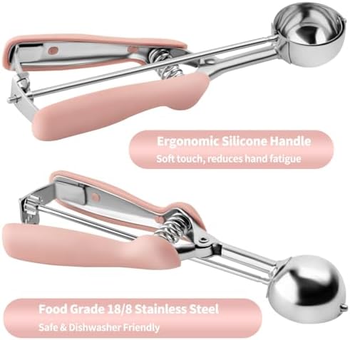 Cookie Scoops for Baking Set of 2, Pink Handle 18/8 Stainless Steel