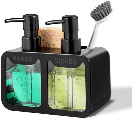 4-in-1 Kitchen Soap Dispenser Set with Sponge Caddy, Black