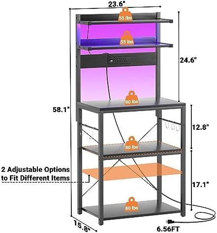 Aheaplus 5-Tier Bakers Rack with Power Outlet