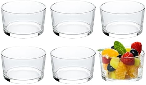HillSpring Glass Small Bowls, 7.5oz, Set of 6, Clear Mini Bowls for