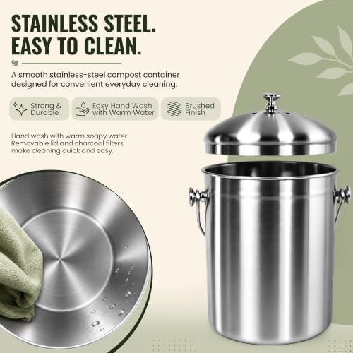 Epica Kitchen Compost Bin for Kitchen Countertops, 1.3 Galllon