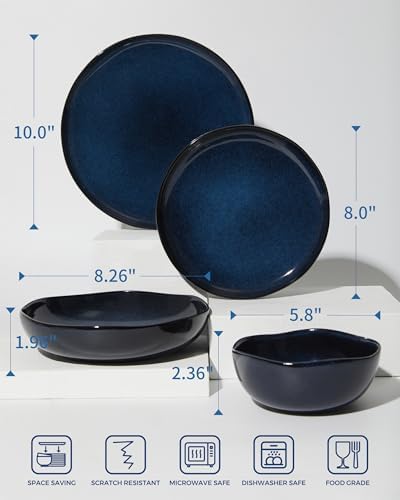 Pokini Stoneware Dinnerware Sets for 8, 32Pcs Ceramic Plates and Bowls Sets