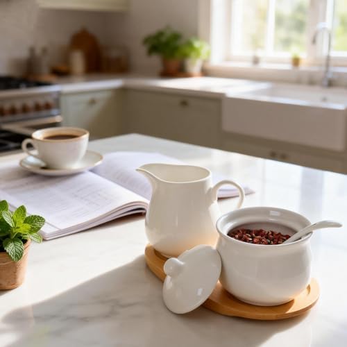Ceramic Sugar and Creamer Set, Coffee Serving Set, 10 OZ Cream Pitcher