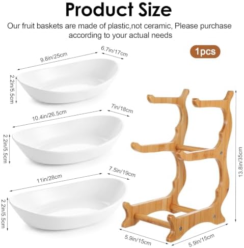 3 Tier Fruit Bowl for Counter, Plastic Serving Bowl With Bamboo Stand