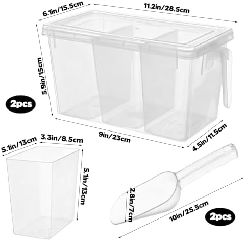 CIEOVO 2 Set 3 Divided Ice Bin for Freezer with Lid and 2 Scoop Set