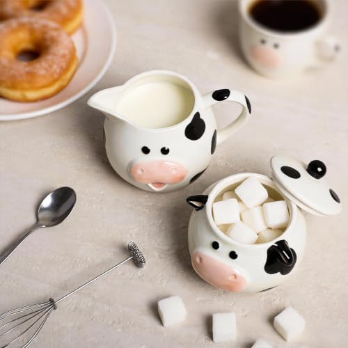WAIT FLY Funny Cow Ceramic Creamer and Sugar Bowl Set, Cream Pitcher