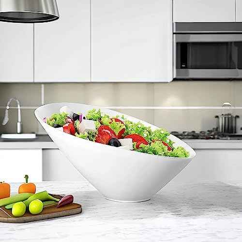 Yesland 24oz White Ceramic Serving Bowls Set of 2, 9.5" Angled Salad